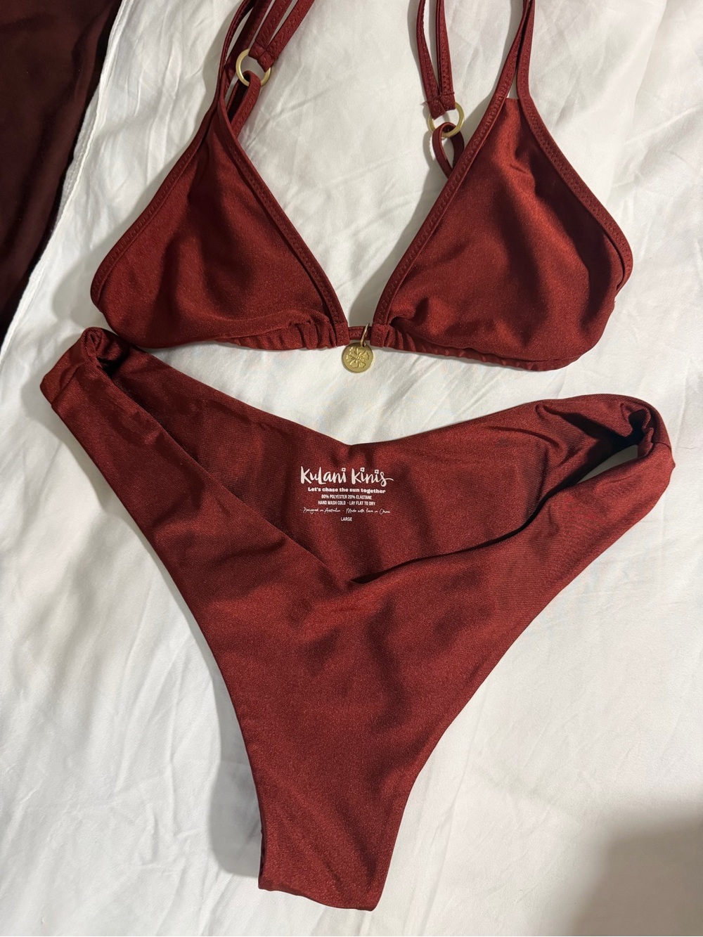 Kulani Kinis Cinnamon Sugar Triangle Bikini Set Size Large with Gold Accents